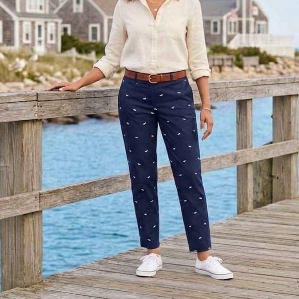 Talbots Chino Pants Navy Blue Ankle Embroidered Whale Nautical Preppy Coastal 6